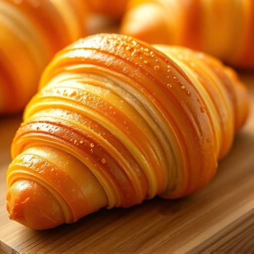 Fotograf√≠a de un croissant dorado y hojaldrado reci√©n horneado.