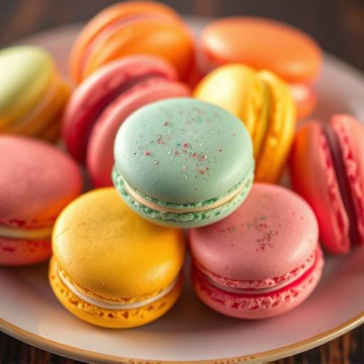 Fotograf√≠a de una selecci√≥n de coloridos macarons en un plato.