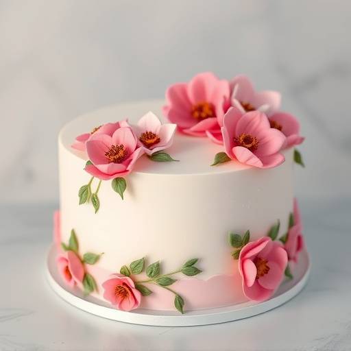 Fotograf√≠a de una tarta decorada con flores de fondant.