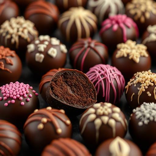 Fotograf√≠a de una variedad de bombones de chocolate decorados.